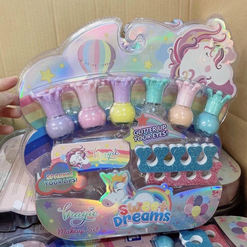 Vỉ đồ chơi nail 6 lọ sơn móng tay bóc được, trang điểm phấn thật, tông màu pastel cho bé