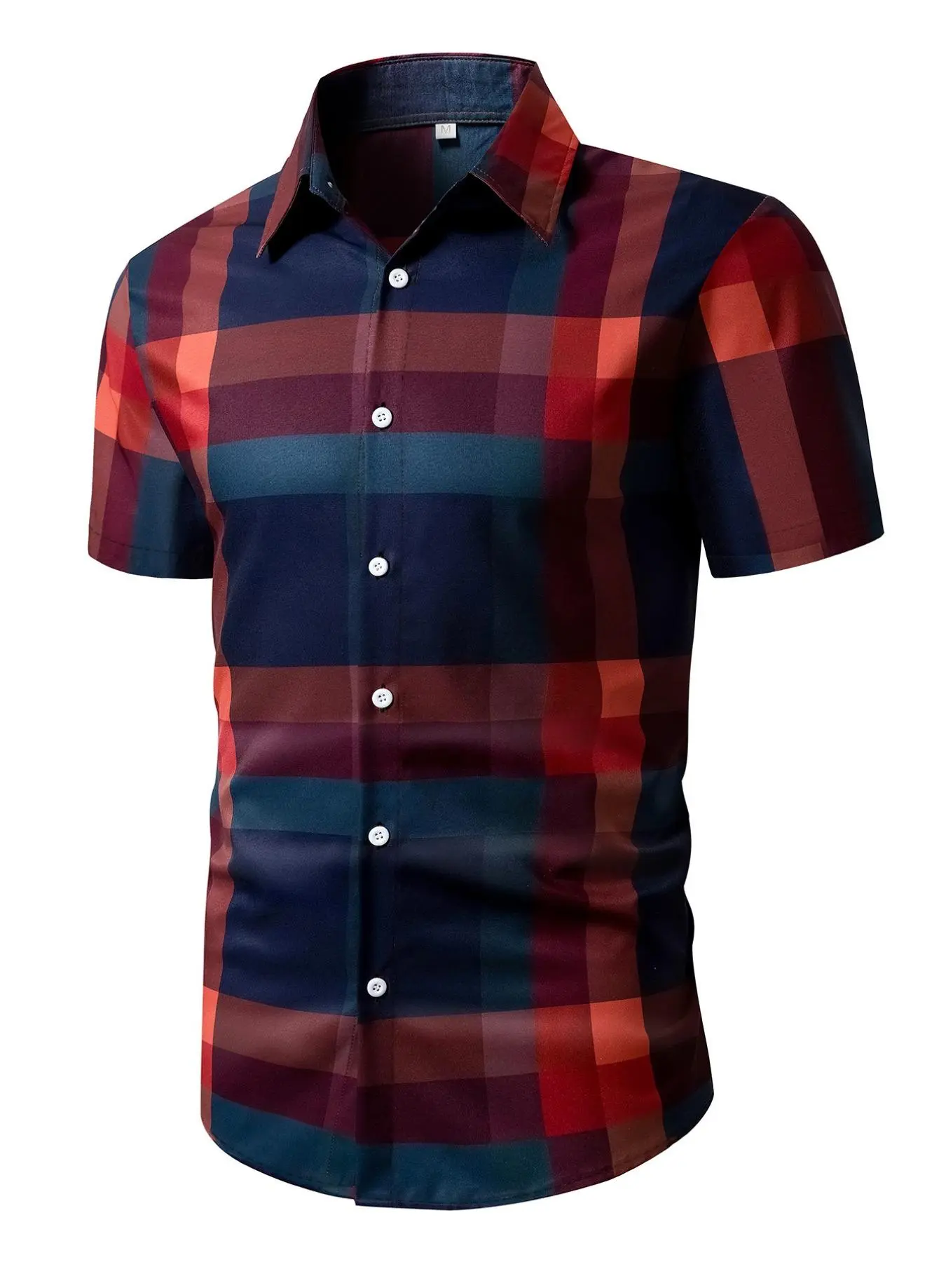 Men's Regular Fit Random Plaid Print Button Front Shirt, Casual Short Sleeve Collar Top for Summer, Fashion Men's Clothes for Daily Wear