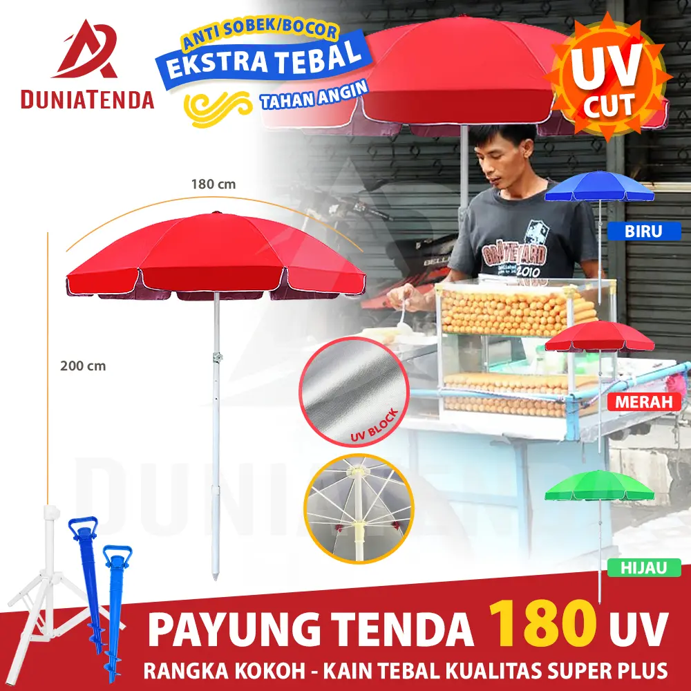 DT Payung Tenda lapak Jualan 180 cm Payung Taman Pantai Cafe Bazar Anti UV dengan Sarung
