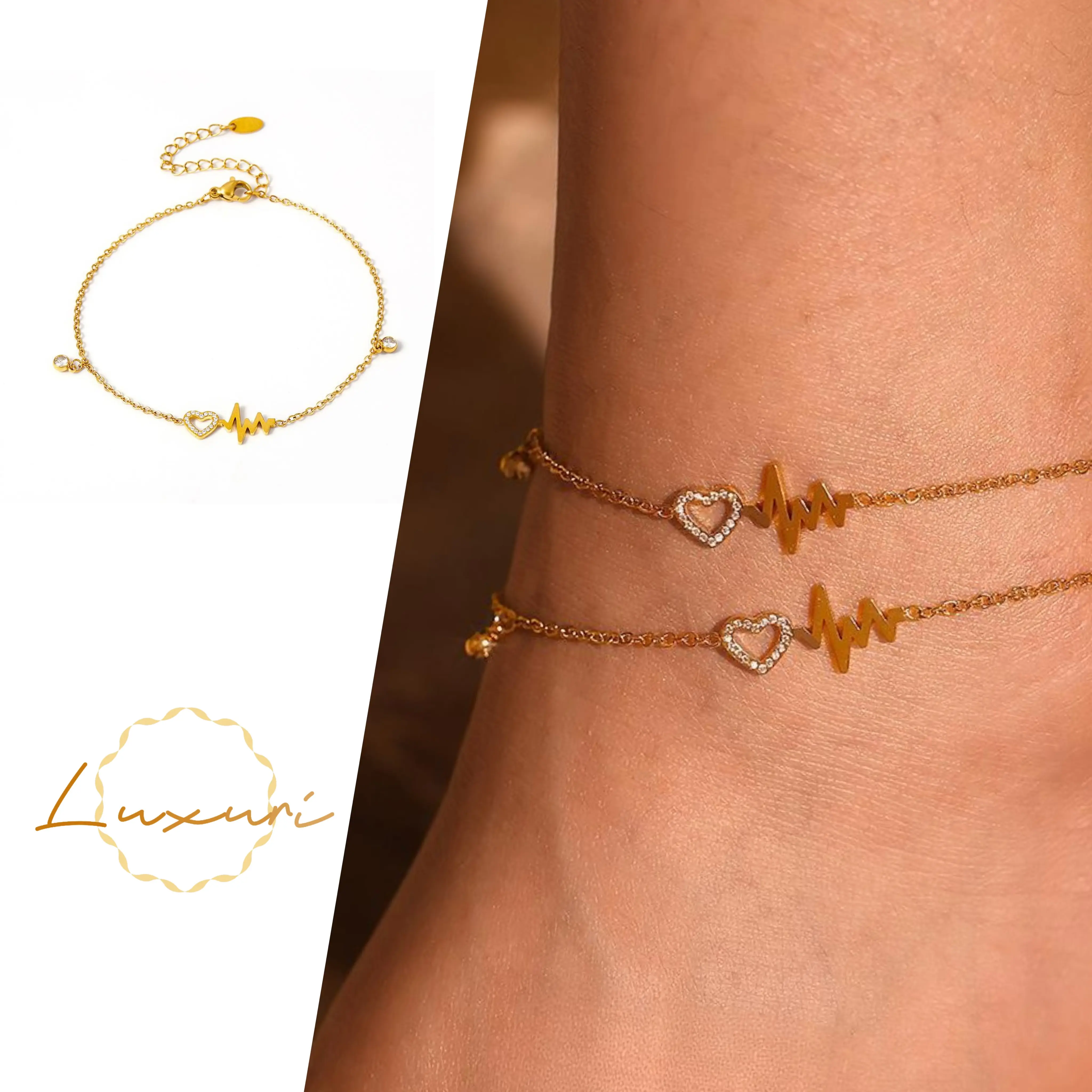EKG Heartbeat Anklet ️ Cubic Zirconia Pulse Jewelry · Medical-Grade Titanium Steel · Abrasion & Saltwater Resistant · Featherlight Niche-Designed Foot Chain cubic  zirconia