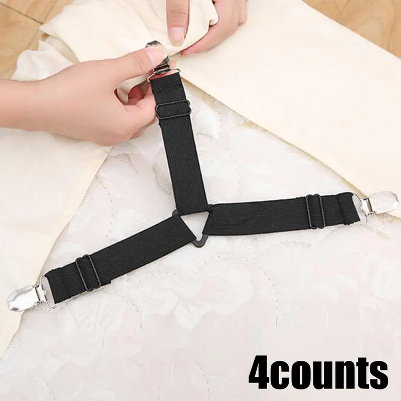Bed Sheet Holder Strap, 4 Counts Adjustable Bed Sheet Fastener, Elastic Bed Sheet Clip, Bedding Accessories for Home Bedroom 0