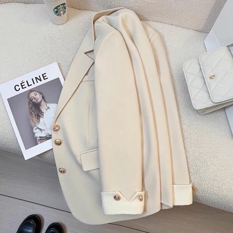 DT15 Áo khoác vest blazer ba khuy kim loại mạ vàng- tay phối gấu có đệm vai mẫu mới phong cách hàn quốc 6