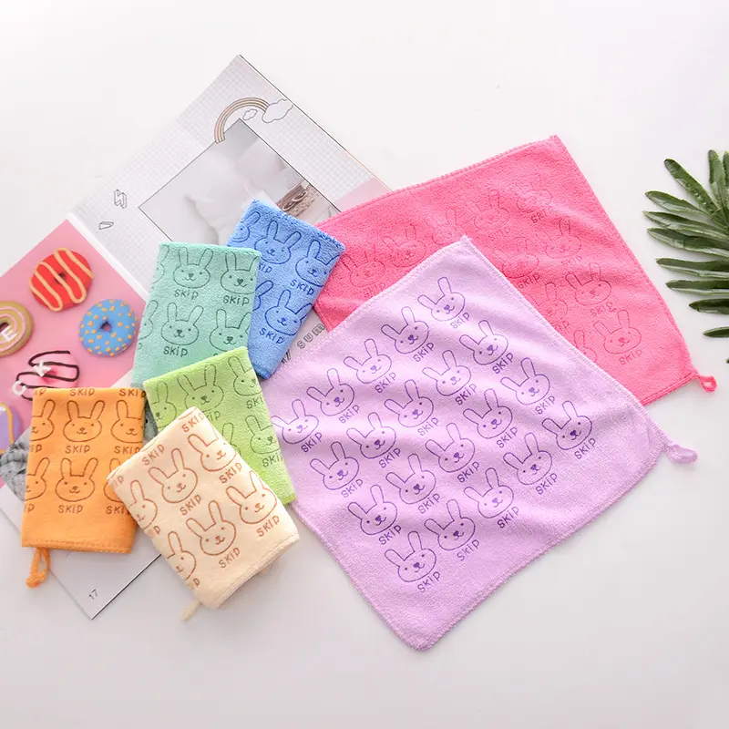 Khăn Microfiber Thấm Hút, Hình Vuông Nhỏ In Hình Hoạt Hình, Thích Hợp Cho Trẻ Em Và Mẫu Giáo, Khăn Tay, Khăn Tay, Bán Buôn, Khăn Lau Tay Nhà Tắm Khăn Tắm