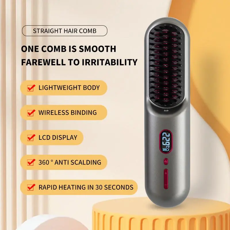 Wireless USB Fast Charging Hair Straightening Brush, 1 Count Portable Mini Hair Straightener Brush, Hair Styling Tool for Home & Salon Use 3
