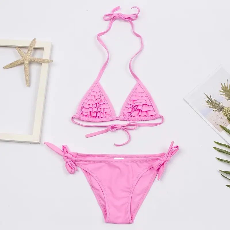 Solid Bandage Girls Bikini Set New Summer Multi Falbala Kids Girls Swimwear Swimsuit Children Biquini Infantil Bathing Suit 6