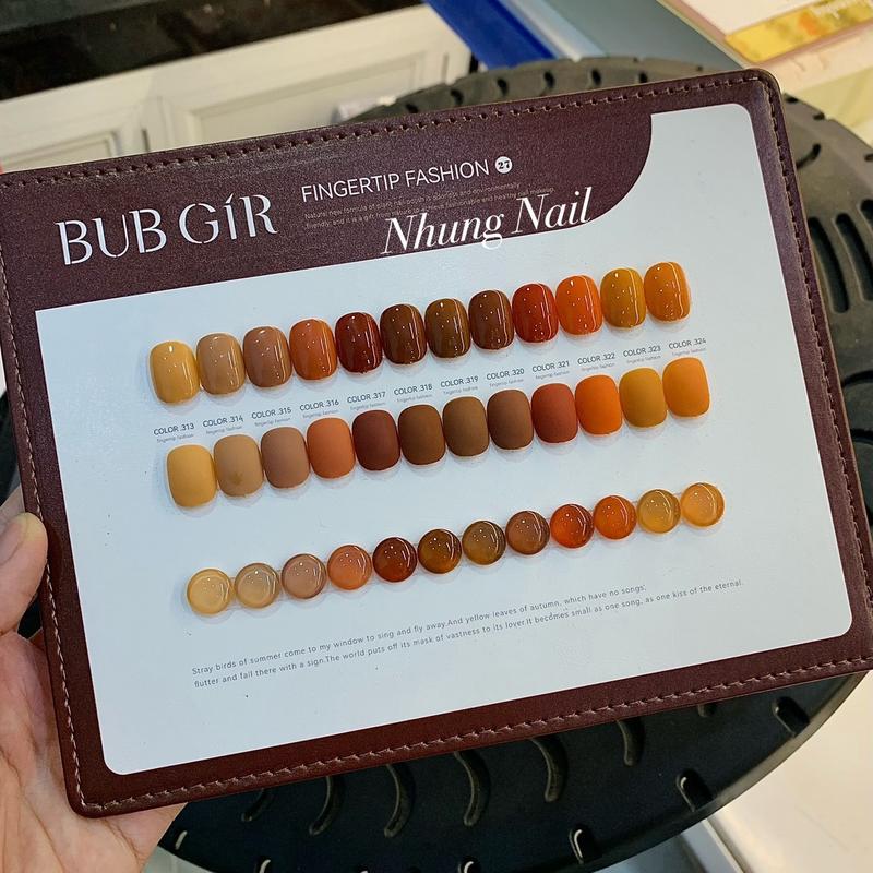 Sét sơn 12 màu tông nâu-cam đất BUBGIR kèm bảng màu nail