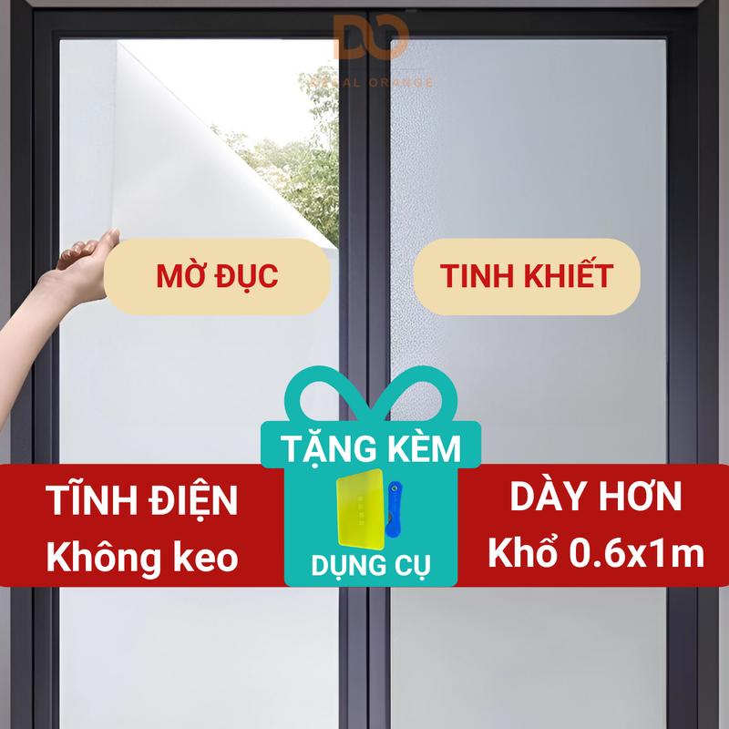 Decal dán cửa kính mờ đục hít tĩnh điện chống nhìn trộm Orange cao cấp cho nhà vệ sinh, phòng ngủ, phòng tắm khổ 0.6x1m