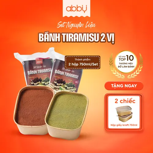 [TẶNG HỘP GIẤY] Set nguyên liệu làm bánh Tiramisu vị cacao và matcha thành phẩm 2 hộp 750ml (mỗi vị 1 hộp)