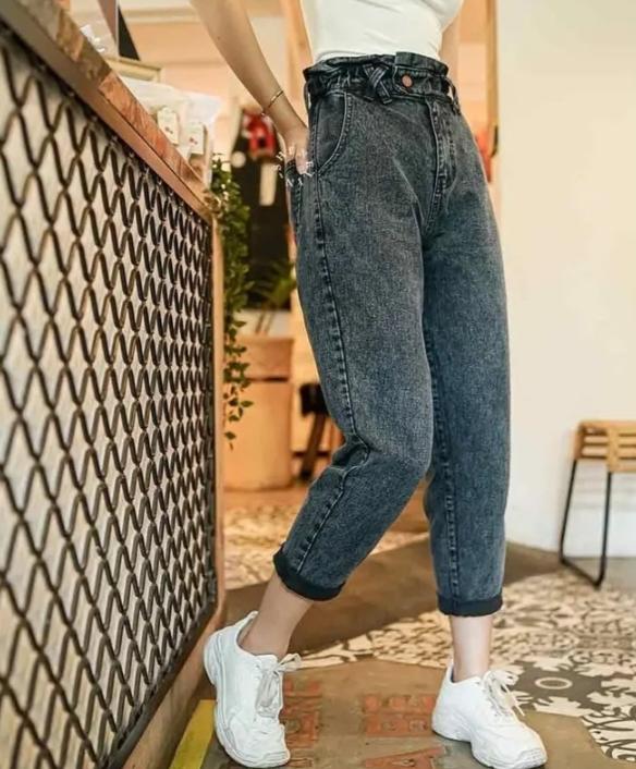 Product Introduction of POPPY BOYFRIEND JEANS KOREA STYLE fit karet Panjang Melar Korean White 6