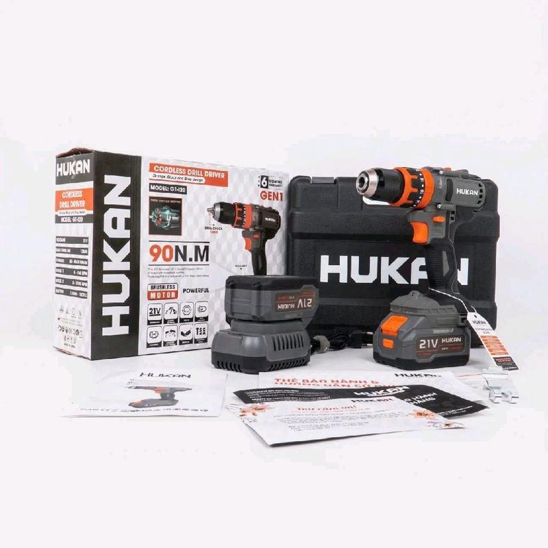 Máy khoan pin HUKAN HM21-G1-I20 lực siết 90Nm, 3 chức năng động cơ không chổi than