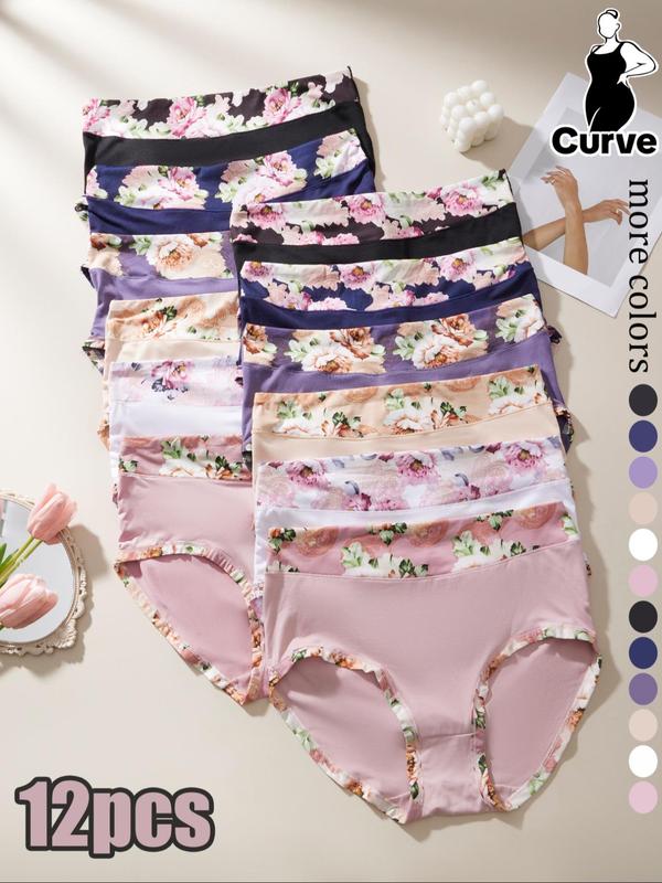 【Plus Size】Patchwork Floral Print High Waist Knicker, Soft Comfy Breathable Panty for Daily Wear, Women's Underwear for All Seasons, Womenswear 6