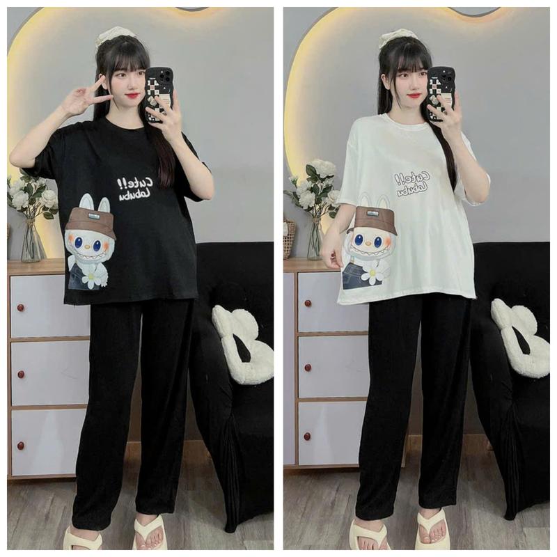 (50-100kg) Mẫu bộ đồ bầu Bigsize áo là chất cotton, quần chất thun tăm 2 màu dễ mặc 0