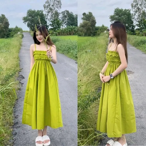 đầm 2 dây dễ thương_vay đi biển  t92 Nữ Women