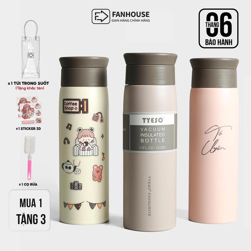 Bình giữ nhiệt Tyeso Favour 500ml, Fan House bình giữ nhiệt chính hãng inox 304, vỏ chống xước