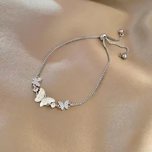 COD Gelang Titanium Kupu-kupu Perak Simpul Wanita Korea Fashion Aesthetic Cewek Butterfly Knot Aksesoris Gelang Serut
