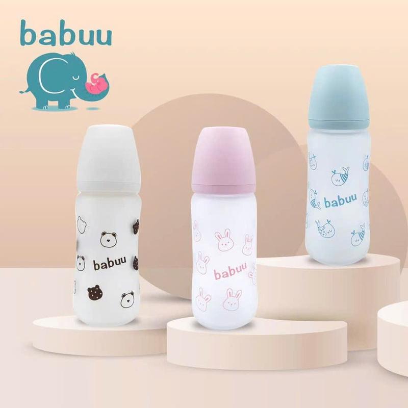 Bình sữa thủy tinh bọc silicone cho bé sơ sinh Babuu cổ rộng 160ml với núm ti siêu mềm và có thể điều chỉnh khớp ngậm cho bé 7