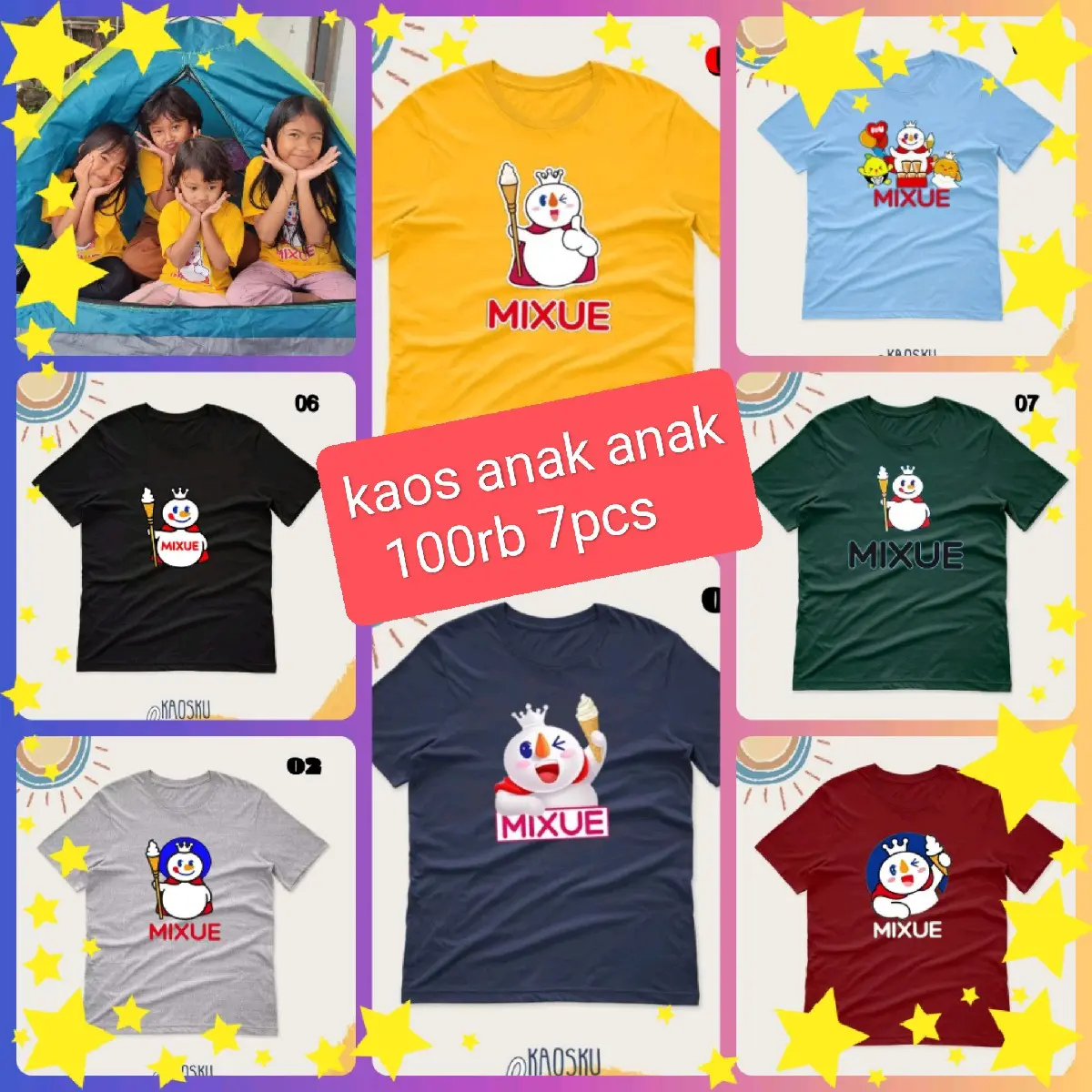 100RB 7 PCS KAOS ANAK ANAK MOTIF MIXUE Fashion