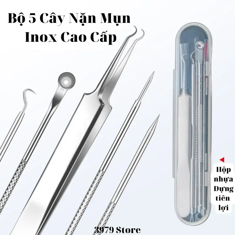 Bộ Que Nhíp NẶN MỤN 8 Chi Tiết Kèm ĐÈN LED Skincare - cây nặn mụn gạo 4