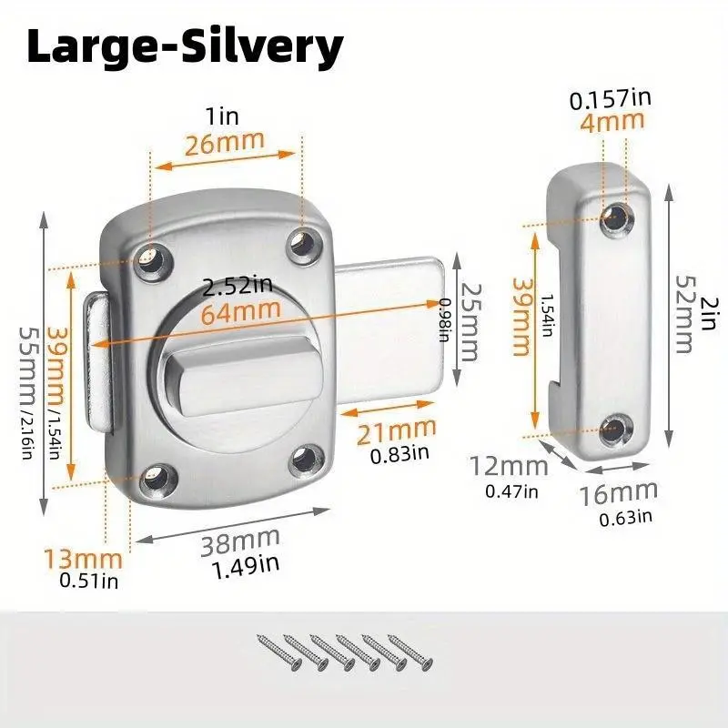 Adjustable Backset Stainless Steel Swivel Bolt Door Lock, Push Button Controlled Mechanical Knob Security Solution for Home Protection 1