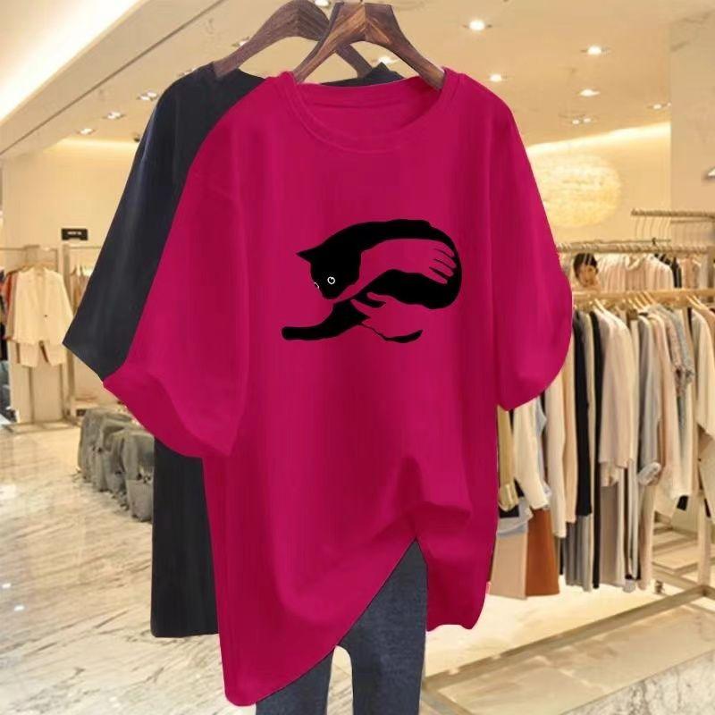 Áo Thun Cotton ngắn Tay Phiên Bản Lớn, Hàng Châu Âu Mới Mùa Hè Dáng Rộng Vừa Vặn, Áo Dài Trung Bình Phiên Bản Lớn, 2025 6