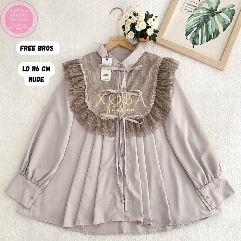 Xoba LD 110,116 cm dan LD 120 cm 3544 Atasan Wanita Blus Poka Baju Panjang Kasual Brokat Renda 8