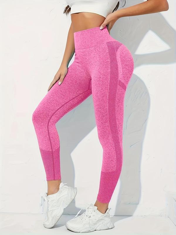 Women's Solid Color Textured Ruched High Waist Sports Leggings, High Stretch Casual Comfy Breathable Skinny Pants for Yoga Gym Workout Running, Tummy Control Butt Lifting  Sportswear for All Seasons 3