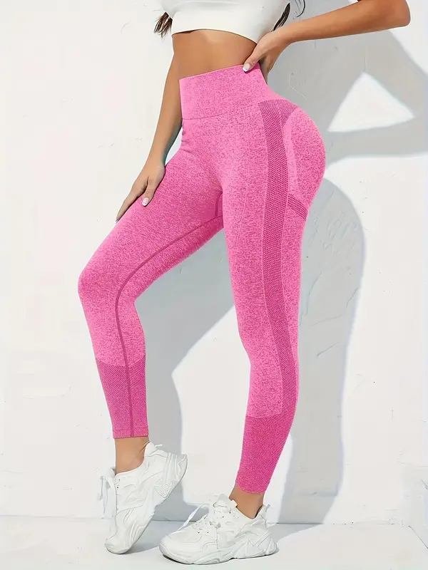 Women's Solid Color Textured Ruched High Waist Sports Leggings, High Stretch Casual Comfy Breathable Skinny Pants for Yoga Gym Workout Running, Tummy Control Butt Lifting  Sportswear for All Seasons 3