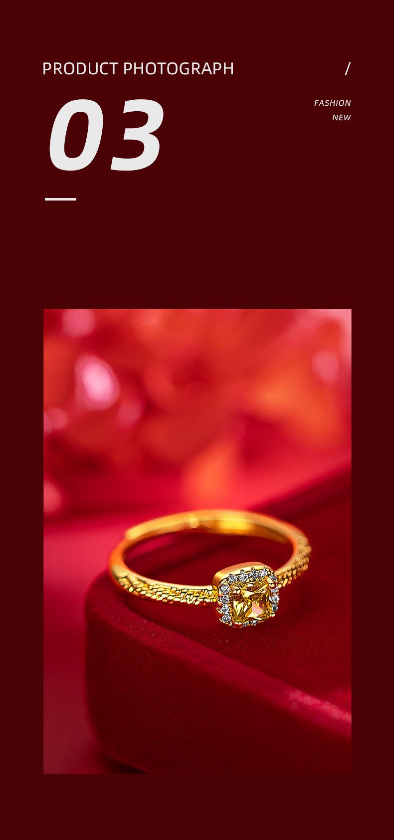 Product Introduction of Women's Light Luxury Super Shiny Small Sugar Cube Yellow Diamond Necklace Bracelet Ring Earrings Gold Plated High-end Internet Celebrity Sugar Cube Four-piece Set 6