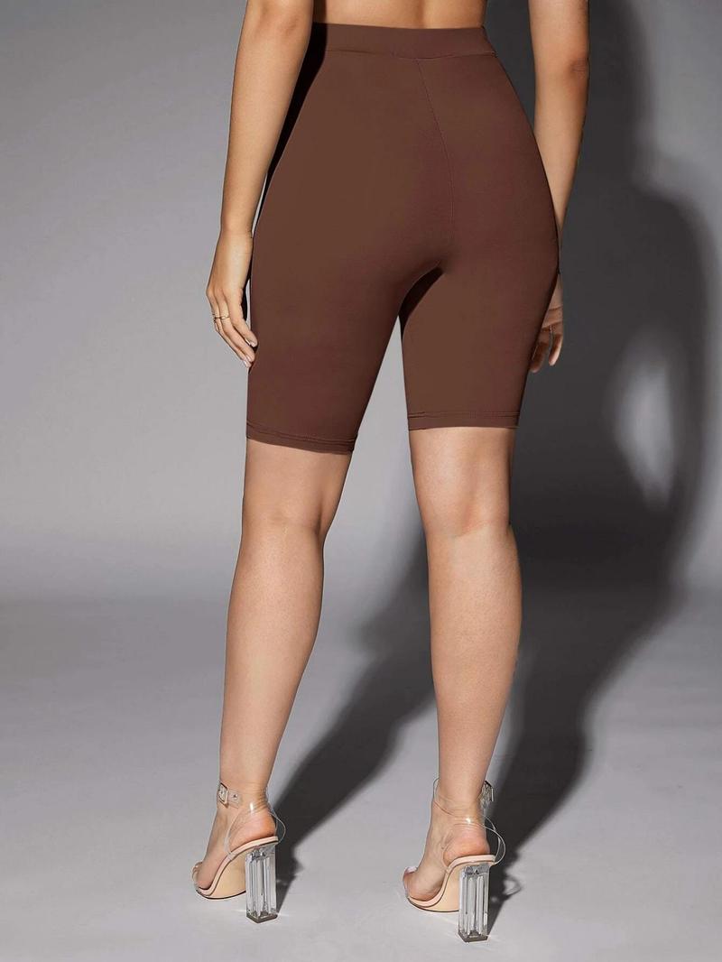 Product Introduction of Women's Solid Color Short Sleeve Tee & High Waist Skinny Shorts Set, Summer Clothes Women, Casual Round Neck T-shirt & Tight Shorts 4