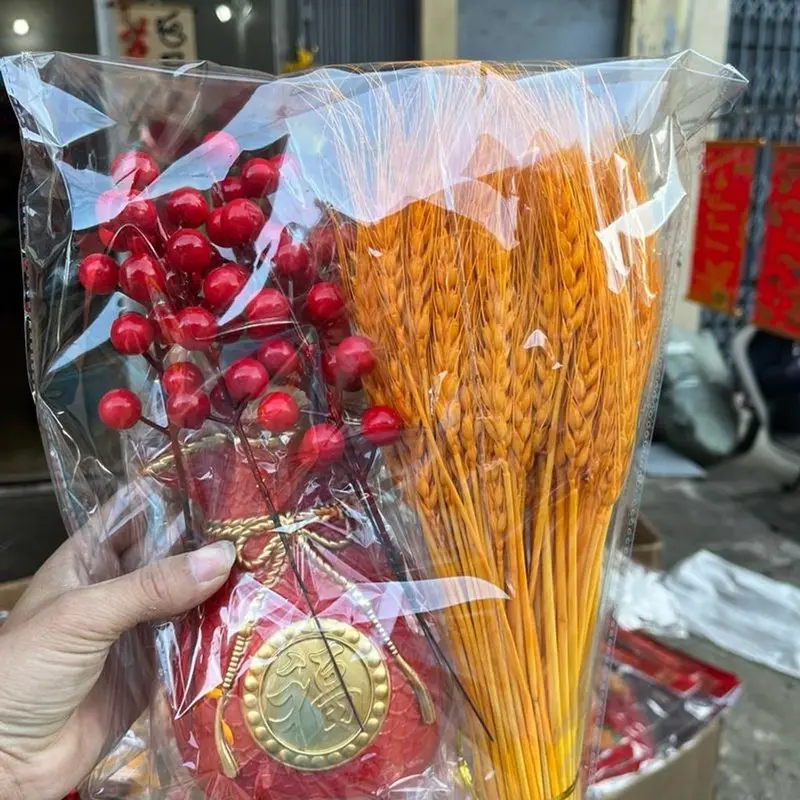 Bộ Bình Hoa Tài Lộc Bông Lúa Mạch 3 Món + 5 Nhánh Đào Đông + Bình Cắm Decor Lọ Hoa   Decor Phòng Trang Trí Nhà rất đẹp 3
