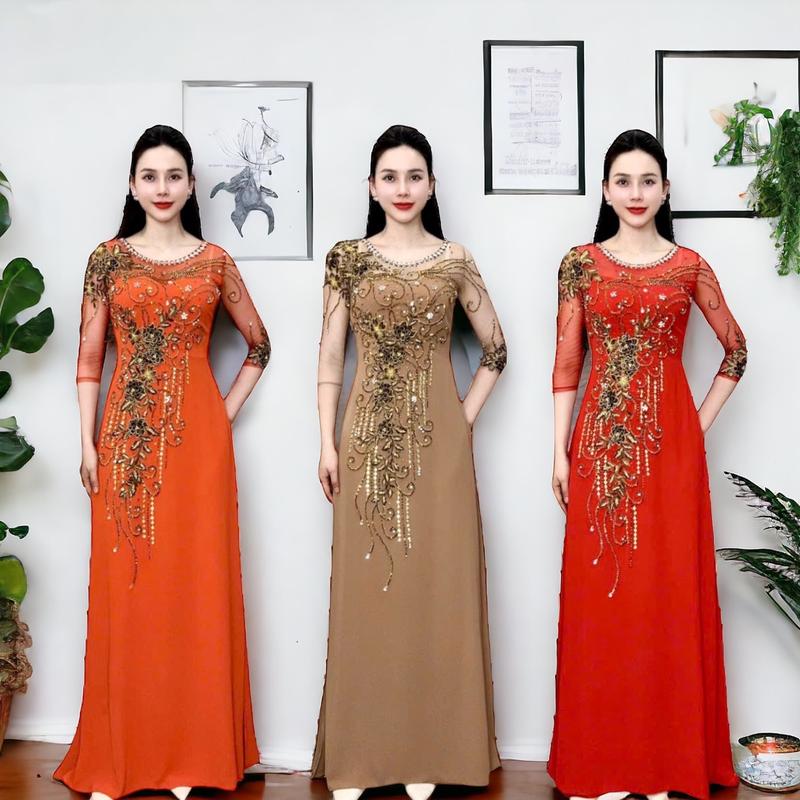 Áo dài dạ hội trung niên cao cấp mã AD39 Nữ a odai aodai mau jador dress đỏ missavenue m đỏ và hồng