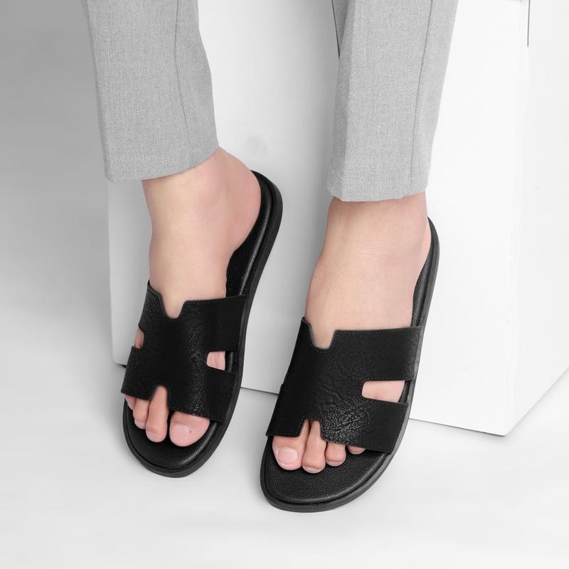 Dép Nam Big Size Chữ H GENKI Quai Ngang Da Sít Cao Cấp Màu Đen Nam Đế Bằng Cao Su dep DéP