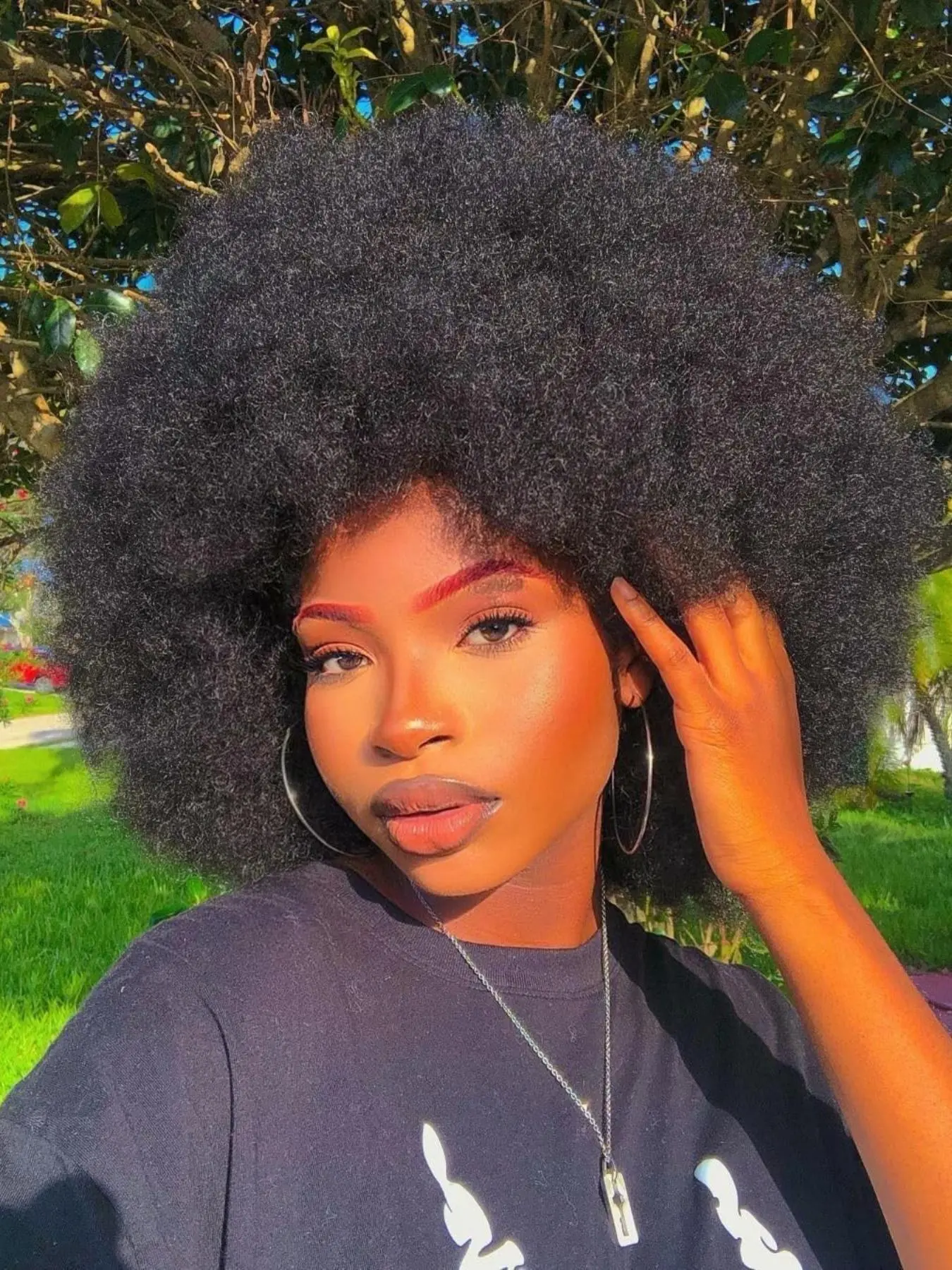Women's 14 Inch Short Synthetic Afro Wigs With Bangs, Fluffy Soft Cosplay Natural Hair, Kinky Curly Wigs For Party, Daily Use