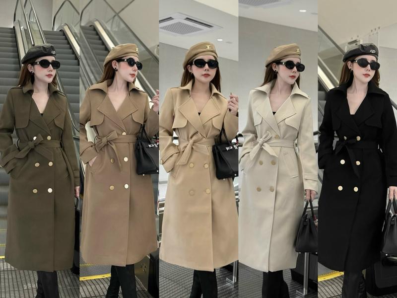 Áo măng tô dáng dài chát liệu Kaki hàn phối cúc đồng có đệm cầu vai 6559