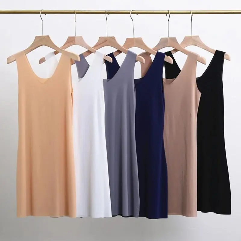 Full Slips Dresses For Women Thin Seamless Ice Silk Summer Petticoat Underskirt Dress Sleeveless Inner Vest Dress Casual Womenswear night  gown