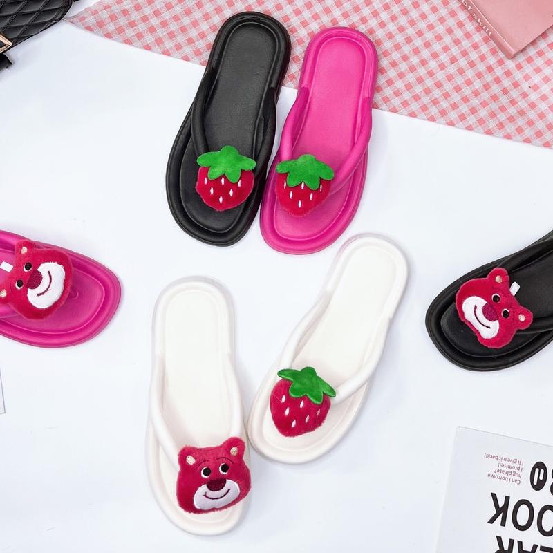 JY223- B1 BH&DÂU - DéP quai kẹp EVA bánh mì đúc liền phối hoa dễ thương phối- Báo hồng & Dâu Shoes Nữ GiàY Cao Su