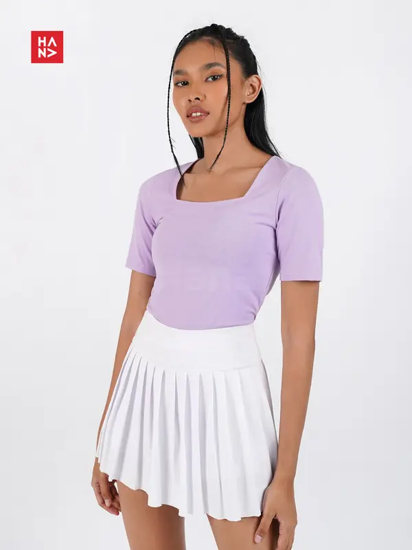 Hana Fashion - Martina Basic Kaos T-Shirt Baju Polos Square Neck Gaya Korea Kaos Wanita Bahan Jersey Stretch Premium - TS177 Oversize Kerah 4