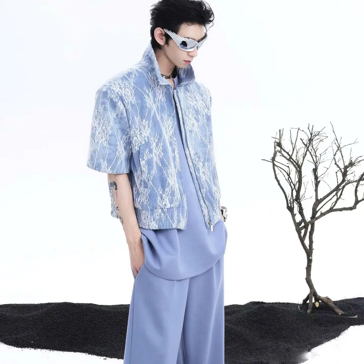 [ XẢ KHO] Áo khoác form Boxy Denim ép Ren cộc tay thiết kế HUGAN STORE HG06