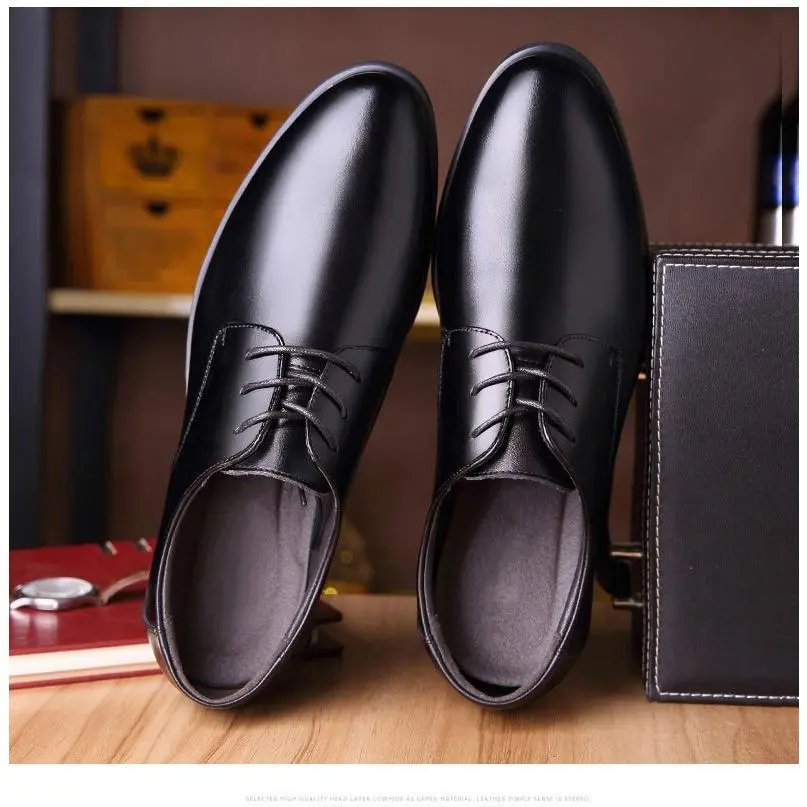 Formal Leather Shoes Men's British Korean Style Black Pointed Trendy Men's Business Casual Shoes Soft Bottom Soft Surface Men's Shoes
