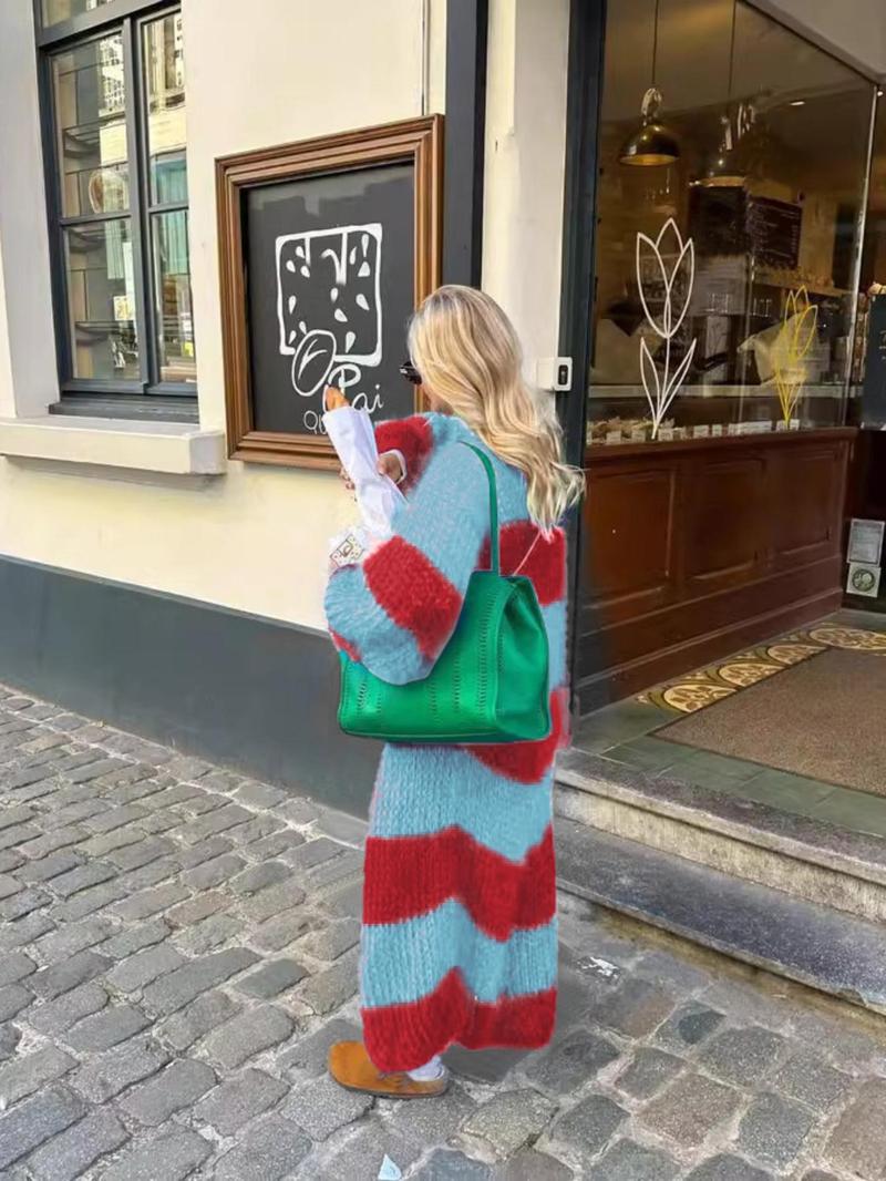 Product Introduction of Women's Colorblock Long Sleeve Sweater Cardigan, Casual Fashion Long Cardigan for Spring & Fall, Fashion Women's Knit Clothing for Daily Wear 6
