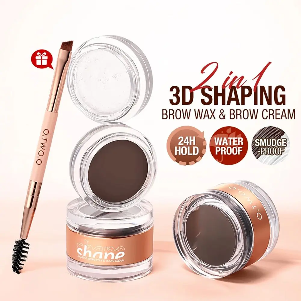 O. TWO.O Eyebrow Cream Eyebrow Gel 2-in-1 Multi Use Eyebrow Wax Natural Long Lasting Waterproof Eyebrow Brush Exquisite Smooth Eye Makeup Cosmetics