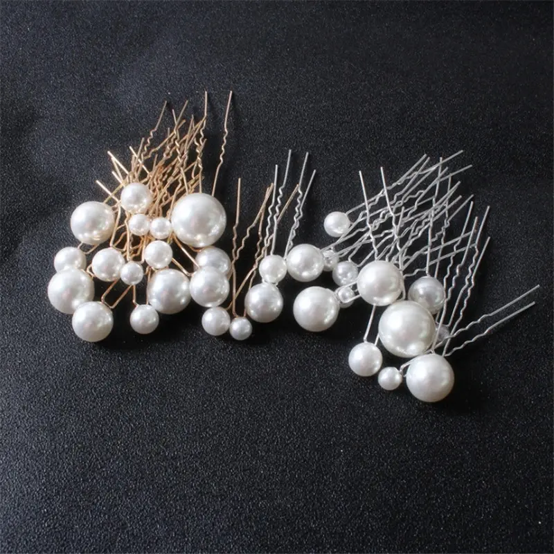 Women U-shaped Pin Metal Barrette Clip Hairpins Simulated Pearl Bridal Tiara Hair Accessories Wedding Hairstyle Design Tools 5