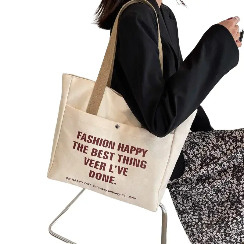 Túi tote đeo vai Bag Hình Chữ Nhật vải canvas có 3 màu Kem, Đen, Kaki Chữ Nhật đựng vừa sách a4 laptop có dây kéo túi đeo chéo & túi đeo vai nhẹ Nữ Nhung Da