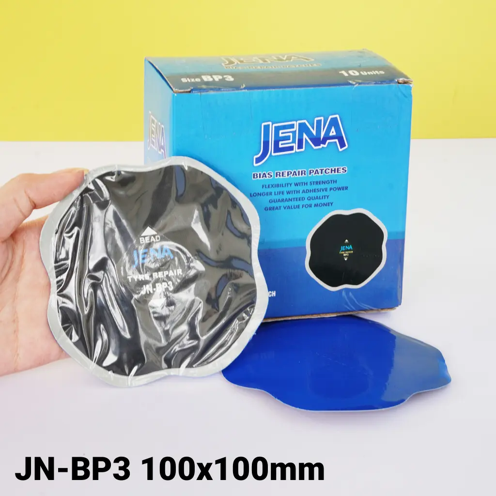 Miếng vá săm lốp ô tô, xe tải, xe ben, miếng vá vỏ không săm JENA JN-BP3 100x100mm (10 miếng/hộp)
