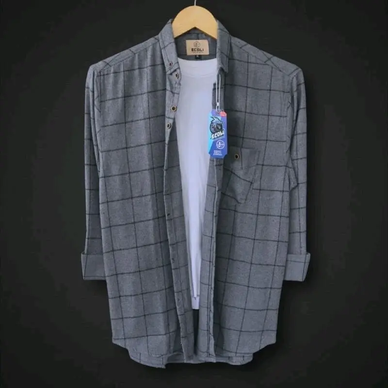 Kemeja Flanel Lengan Panjang Keren Motif Kasual Terbaru 2023 Pria Distro Kotak Hitam Casual Nyaman 1