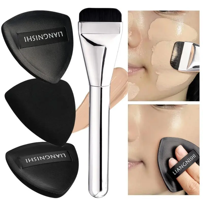 Bộ Bông Mút Trang Điểm Mềm, 3 Trong 1, Cọ Tán Kem Nền Đầu Phẳng Siêu Mỏng Cho Mặt, Dụng Cụ Trang Điểm Bông Mỹ Phẩm Làm Đẹp Cho Nữ