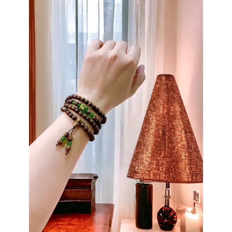 Vòng Tay Trầm Hương Ngũ Bảo Trợ Mệnh,Chuỗi Tràng 108 Hạt Trầm Tốc Mix Charm Đá Omani Theo Mệnh,Size hạt 6-8mm 2