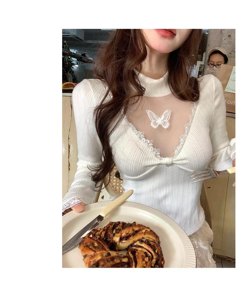 Product Introduction of Áo Thun Dài Tay Ngọt Ngào Tiệc Trà, Đồ Len Phù Hợp Bên Trong Ren, Áo Nữ Mùa Thu Và Mùa Đông, Cao Cổ, Thuốc Bắc Thuần Khiết, Sang Trọng Và Đẹp Mắt, Hàng Đầu 17