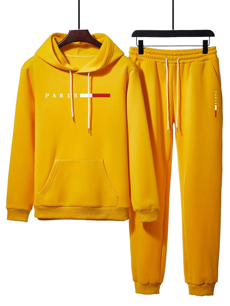 Product Introduction of Men's Letter Print Drop Shoulder Sweatshirt & Drawstring Waist Sweatpants Two-piece Set, Regular Fit Casual Fashion Cozy Breathable Two Piece Outfits for Daily Workout Running, Men's Clothes for Fall & Winter 8