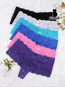 【Plus Size】 Floral Lace Semi-Sheer Panty, Soft Comfy Breathable Knicker for Daily Wear, Women's Underwear for All Seasons